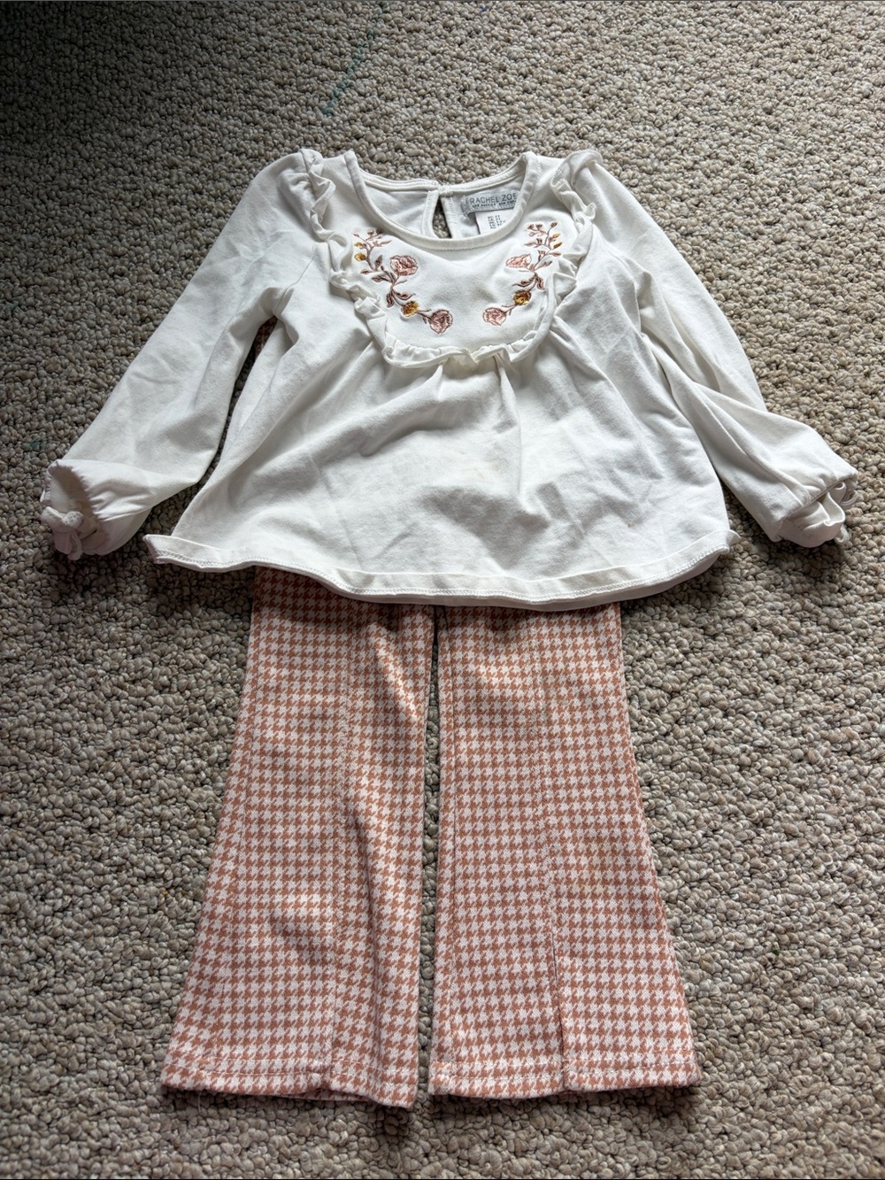 Rachel Zoe Cream Ruffle Floral Top & Pink Houndstooth Pajama Set